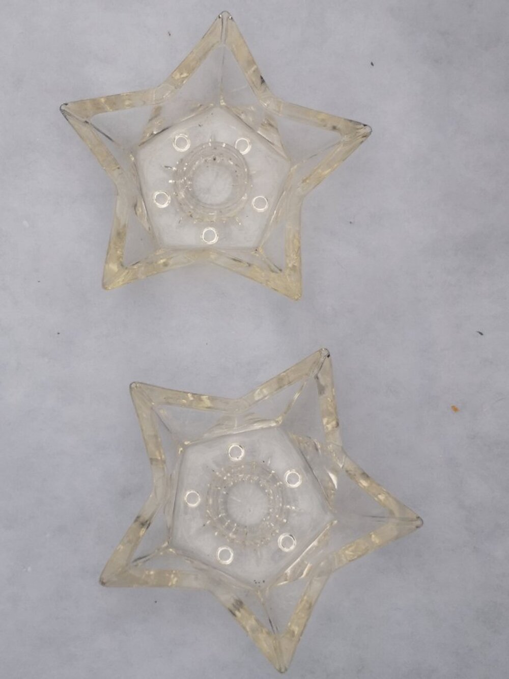 Vintage Set of 2 Clear Pressed Glass 5 Point Star Shape Candle Holders 4"